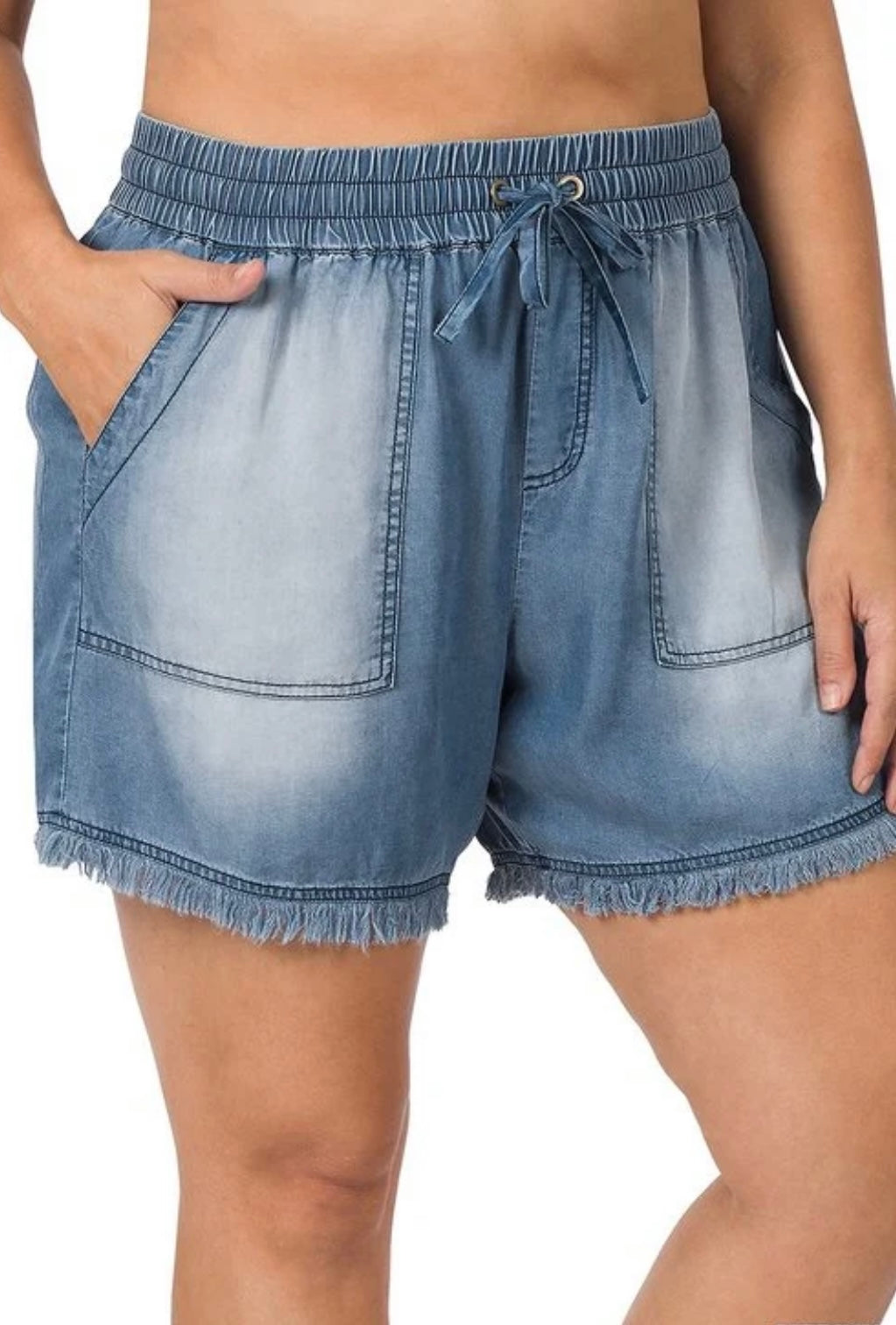 Chelsea Chambray Frayed Shorts - Corinne Boutique Family Owned and Operated USA