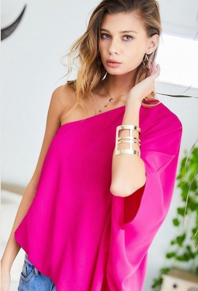 Shilah One Shoulder Blush Top - Corinne Boutique Family Owned and Operated USA