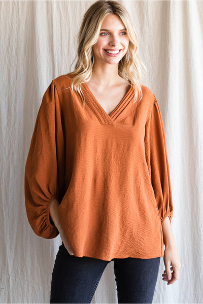 Trella Toffee V-Neck Top - Corinne Boutique Family Owned and Operated USA