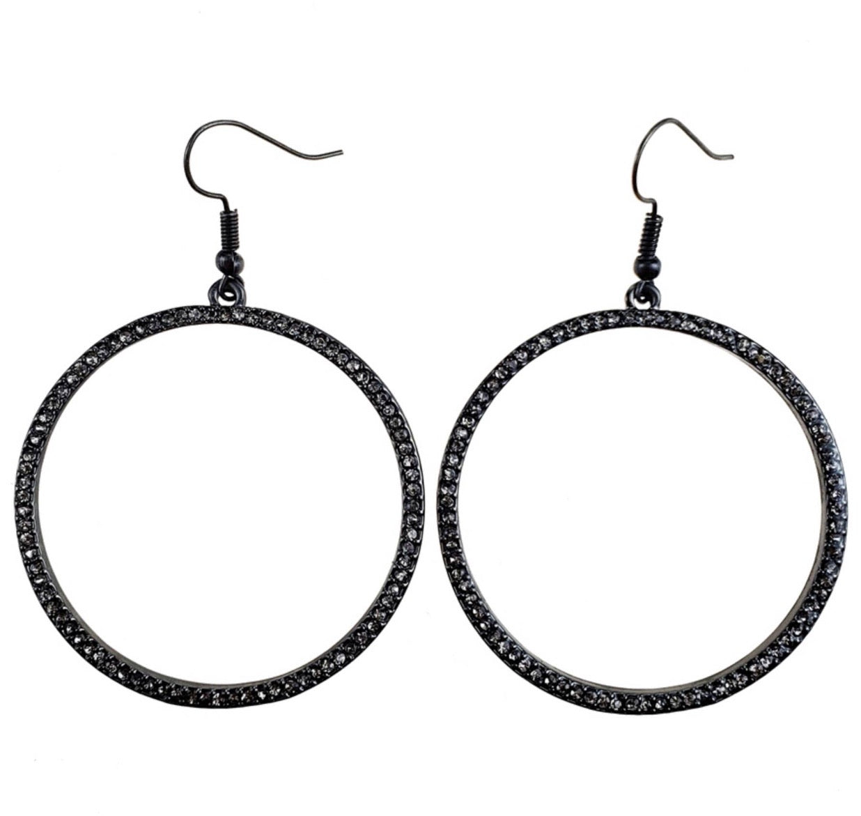 Delphine Matte Gunmetal Crystal Hoops - Corinne Boutique Family Owned and Operated USA
