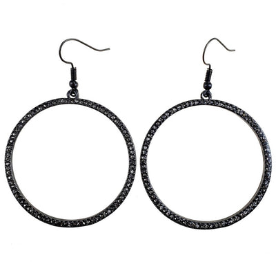 Delphine Matte Gunmetal Crystal Hoops - Corinne Boutique Family Owned and Operated USA
