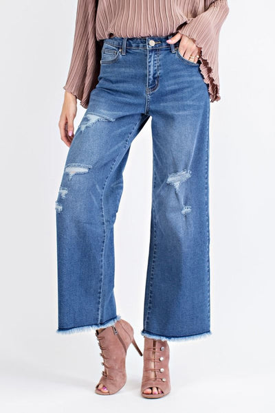 Demi Distressed Wide Leg Pants - Corinne Boutique Family Owned and Operated USA