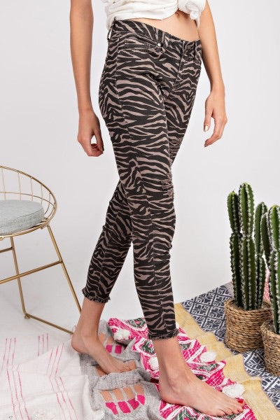 Wild Side Zebra Distressed Stretch Pants - Corinne an Affordable Women's Clothing Boutique in the US USA