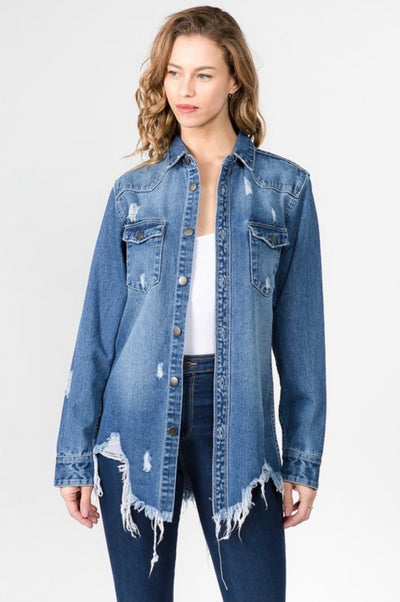 Dannie Distressed Denim Jacket - Corinne Boutique Family Owned and Operated USA