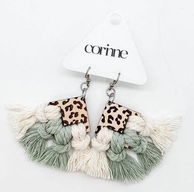 Sophia Sage Macrame Earrings - Corinne Boutique Family Owned and Operated USA
