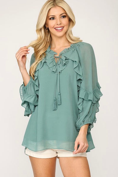 Farley Ruffled Blouse - Corinne Boutique Family Owned and Operated USA