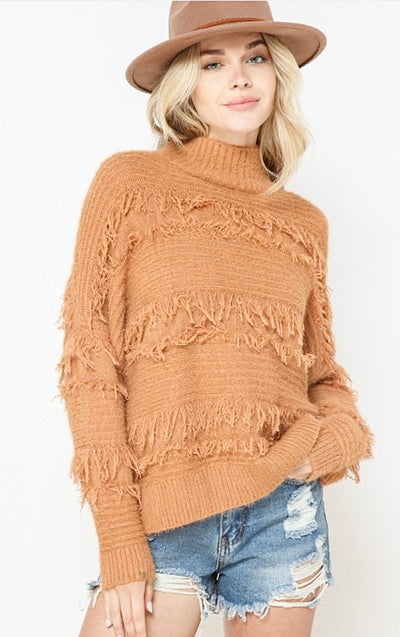Tinsley Turtleneck Fringed Sweater - Corinne Boutique Family Owned and Operated USA