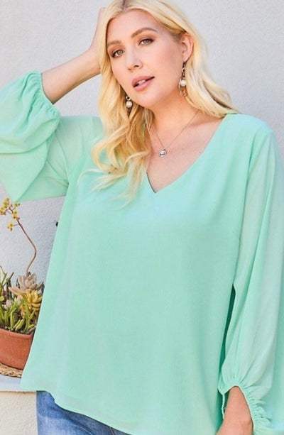Destiny Solid Draped Blouse Plus - Corinne Boutique Family Owned and Operated USA