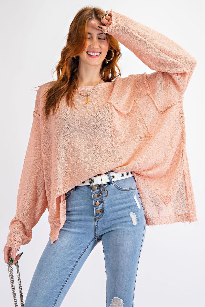 Ensley Long Sleeve Knitted Cropped Pullover - Corinne Boutique Family Owned and Operated USA