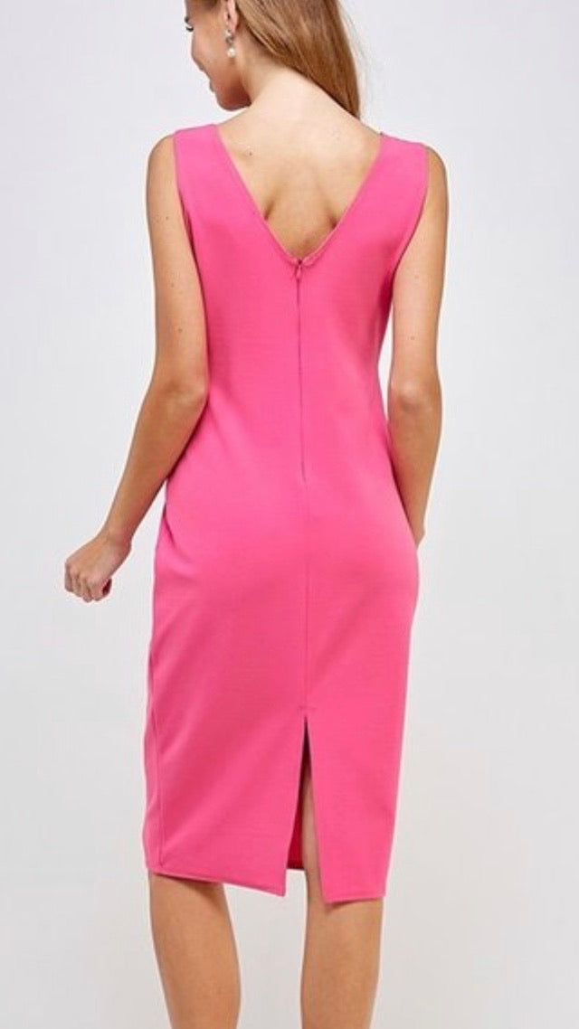 Lillie Solid V-neck Midi Dress - Corinne an Affordable Women's Clothing Boutique in the US USA