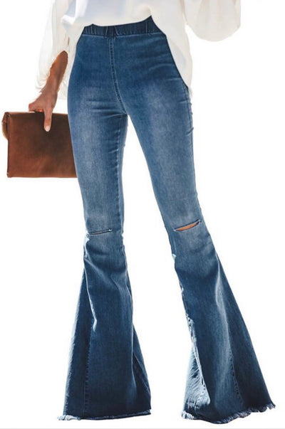 Lola Distressed Dark Wash Bell Bottom Jeans - Corinne Boutique Family Owned and Operated USA