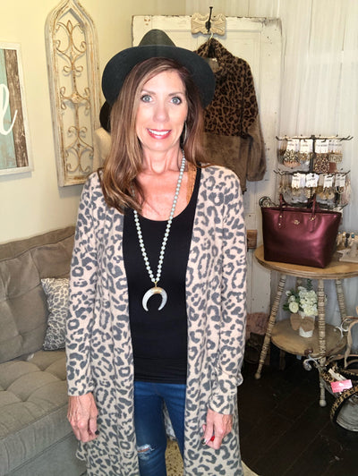 Jillian Leopard Knit Cardigan - Corinne Boutique Family Owned and Operated USA