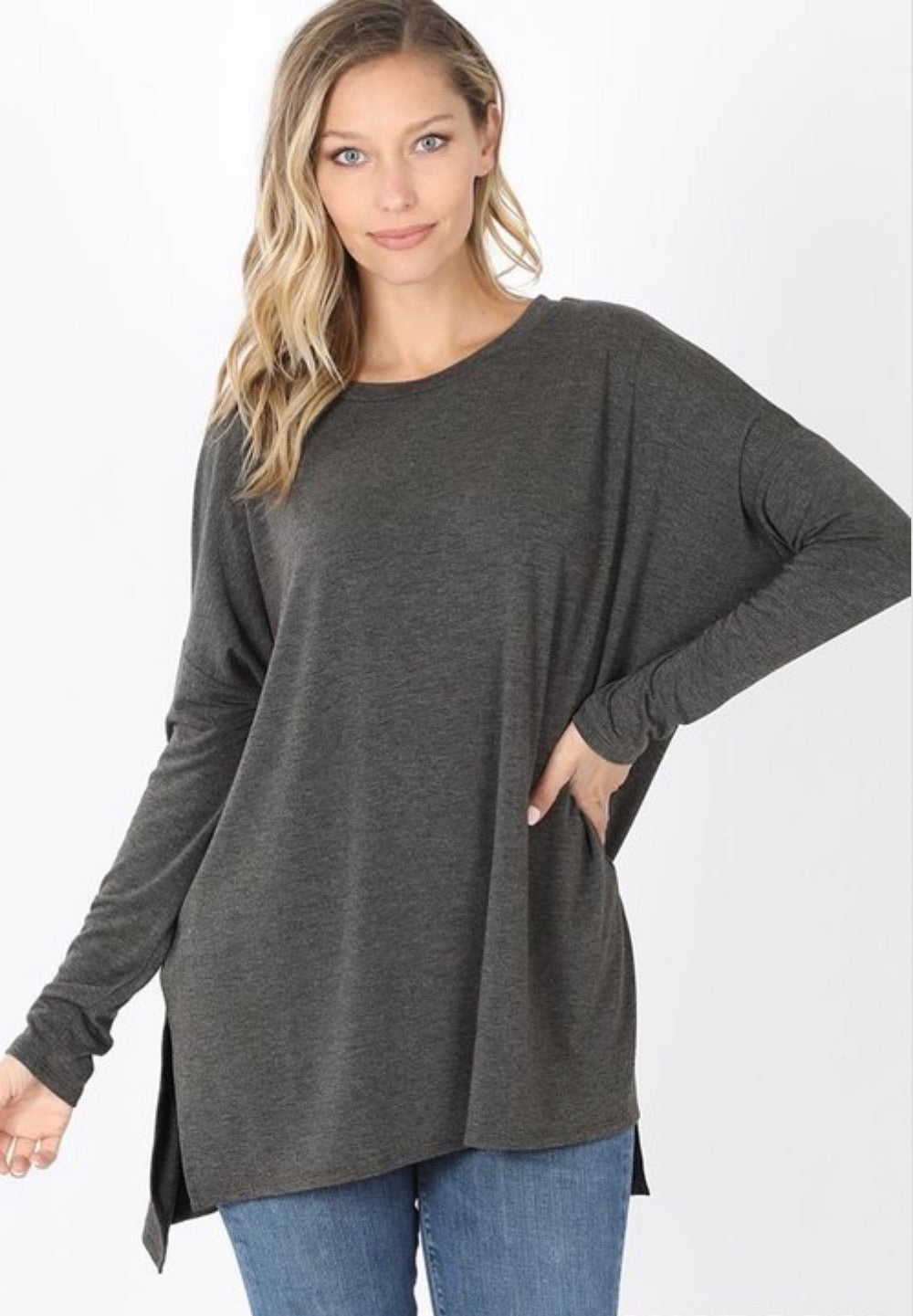 Dusty Long Sleeve Hi-Low Top - Corinne Boutique Family Owned and Operated USA