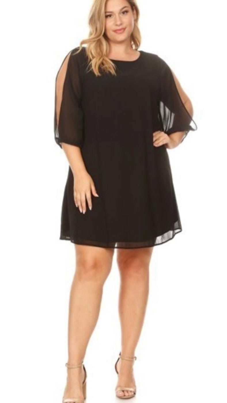 Elizabeth Elegant Split Sleeve Dress (Plus) - Corinne an Affordable Women's Clothing Boutique in the US USA