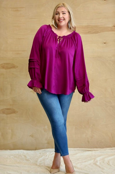 Hope Satin Peasant Top Plus - Corinne Boutique Family Owned and Operated USA