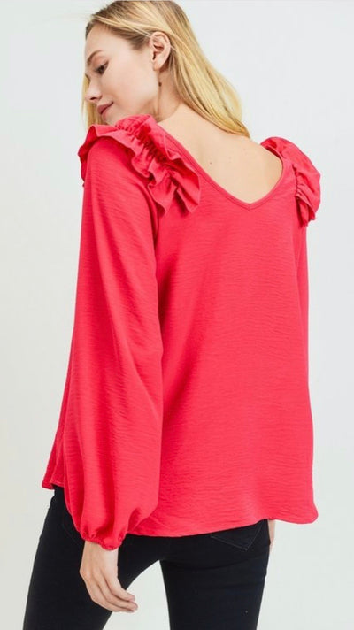 Traci V-neck Ruffle Shoulder Top - Corinne an Affordable Women's Clothing Boutique in the US USA
