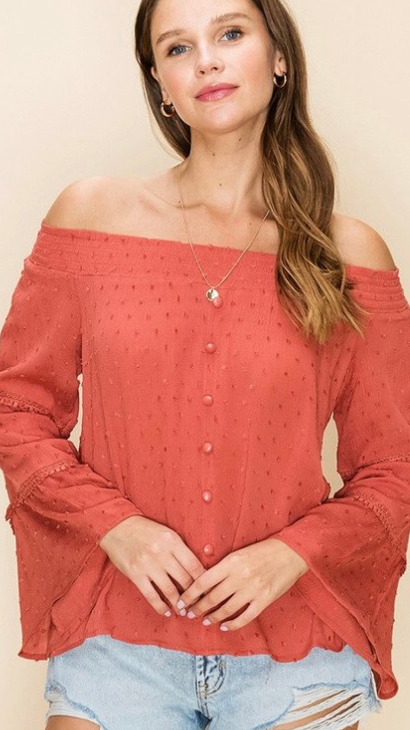 Celine Swiss Dot Off Shoulder Top - Corinne an Affordable Women's Clothing Boutique in the US USA