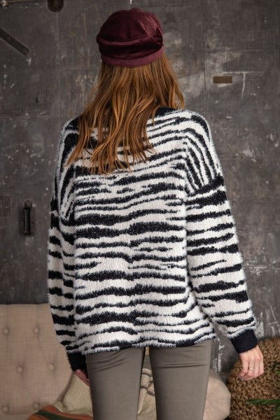 Kara Zebra Print Mohair Knit Sweater - Corinne Boutique Family Owned and Operated USA