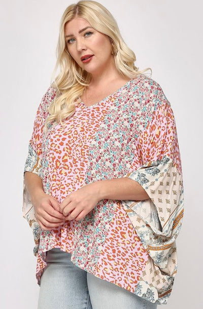 Melany Mix Print Top Plus - Corinne Boutique Family Owned and Operated USA