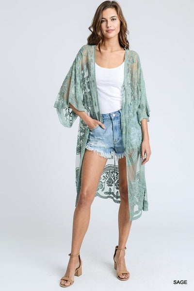 Elena Half Sleeve Lace Cardigan - Sage - Corinne an Affordable Women's Clothing Boutique in the US USA