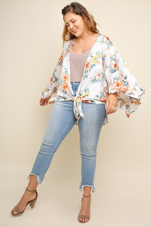 Lillie Ruffle Sleeve Floral Kimono PLUS - Corinne an Affordable Women's Clothing Boutique in the US USA