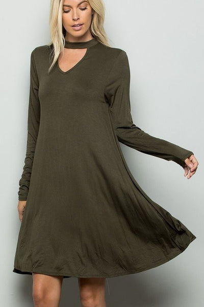 Rachel Long Sleeve Choker-Style Dress - Corinne an Affordable Women's Clothing Boutique in the US USA