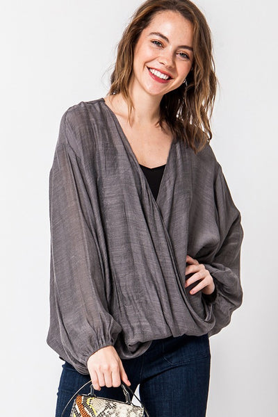 Belinda Crossover Top with Bubble Sleeves - Corinne an Affordable Women's Clothing Boutique in the US USA