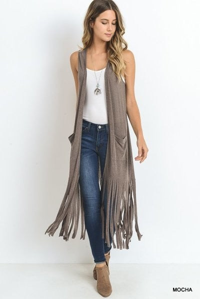 Shay Long Body Fringed Hem Vest - Corinne an Affordable Women's Clothing Boutique in the US USA
