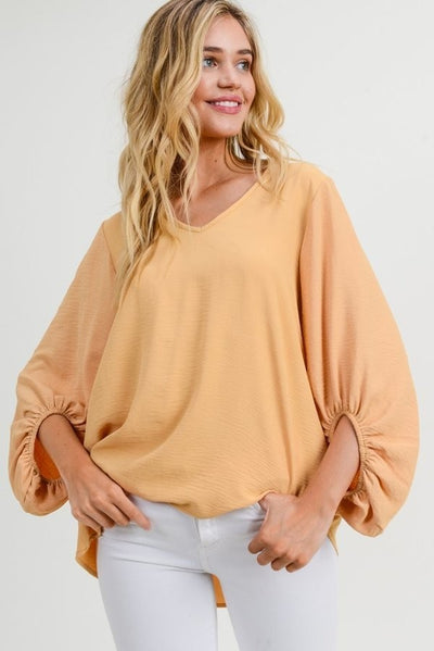 Olivia V-Neck Bubble Sleeve Top - Corinne an Affordable Women's Clothing Boutique in the US USA