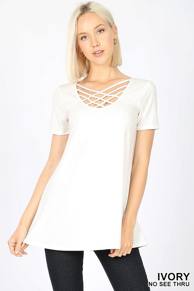 Kelly Short Sleeve Triple Lattice Top - Corinne an Affordable Women's Clothing Boutique in the US USA